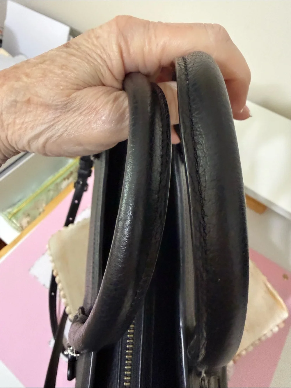 Coach Black Pebbled Leather Satchel with Suede Sides And Crossbody Strap